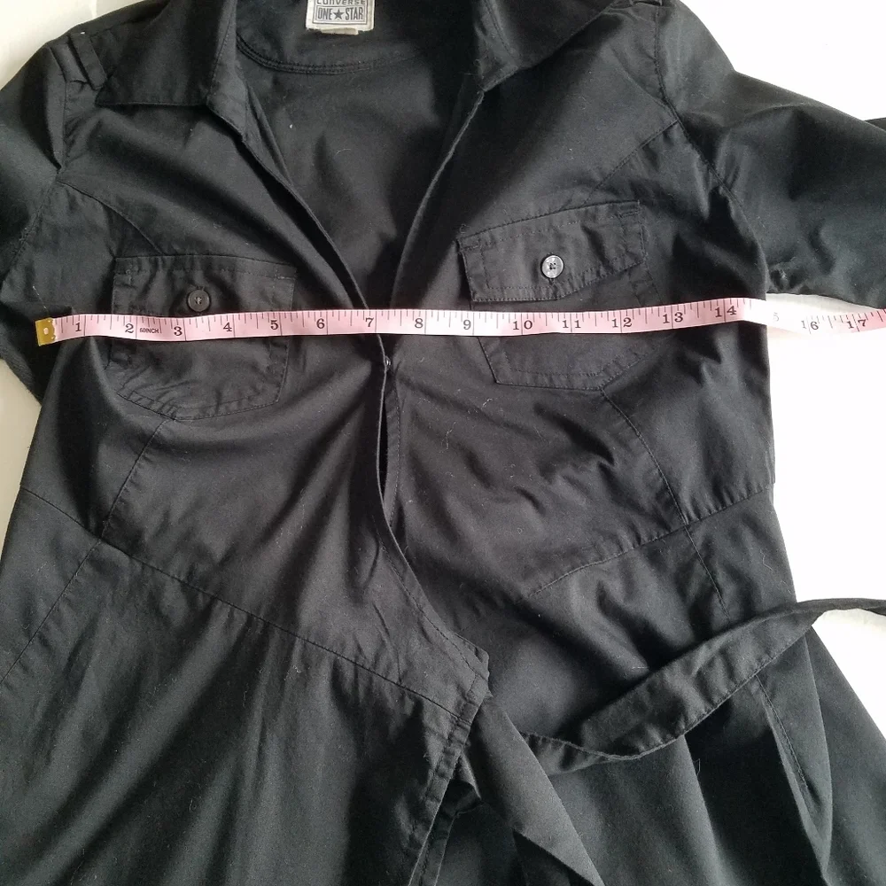 Converse One Star Black Wrap  Dress 3/4 roll sleeve tab Tie Size  XS - Picture 10 of 11